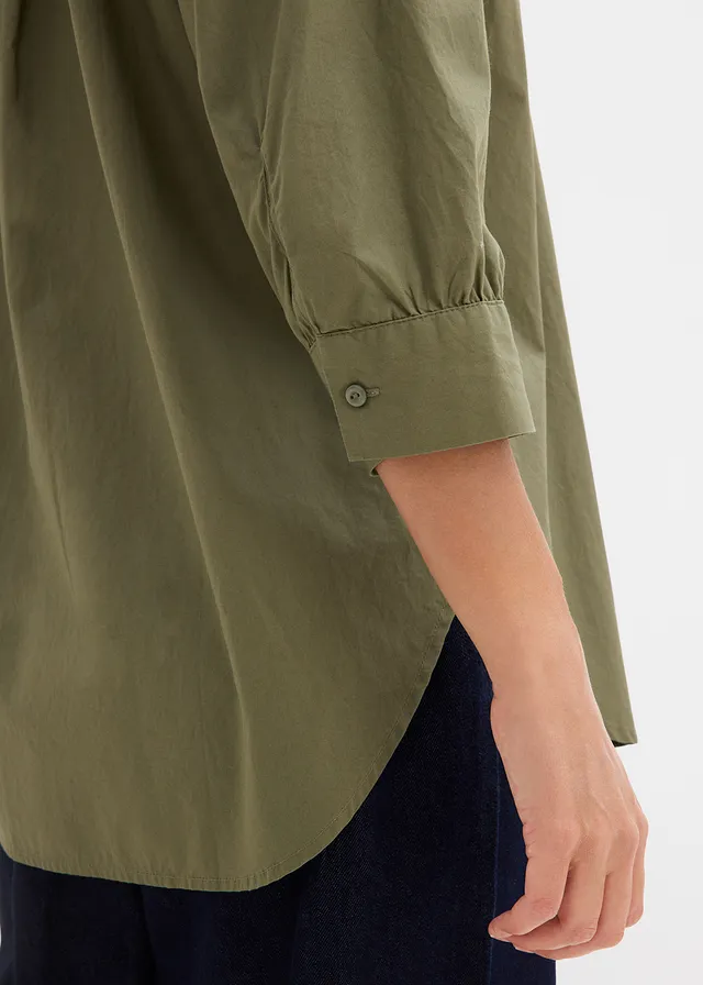 Oversized blouse van katoen met 3/4 mouwen • olijfgroen • product-page.page-title-suffix