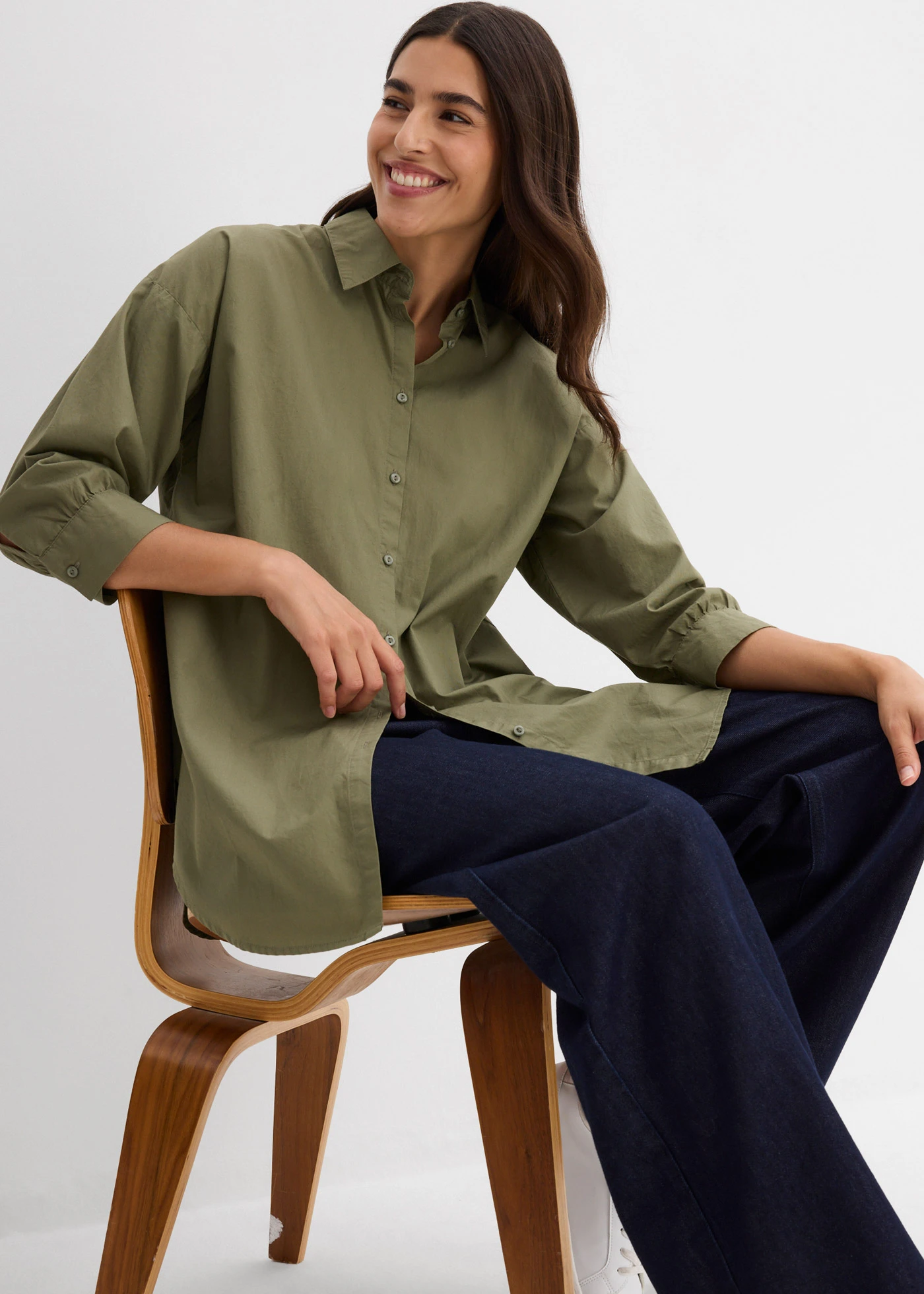 Blúzka oversize s 3/4-rukávom z bavlny • olivová • obchod bonprix