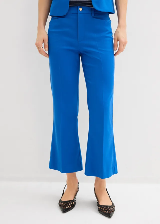 Pantalon 7/8 évasé avec bouton décoratif, Couleur: bleu arctique