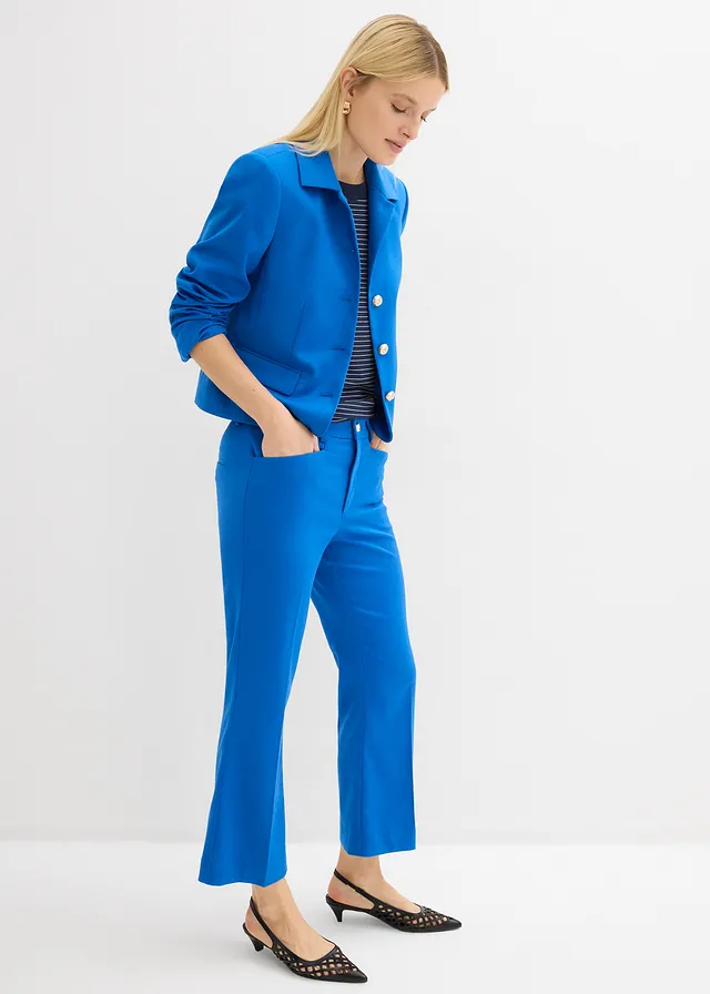 Flared 7/8 broek met decoratieve knoop donkerblauw/wit gestreept