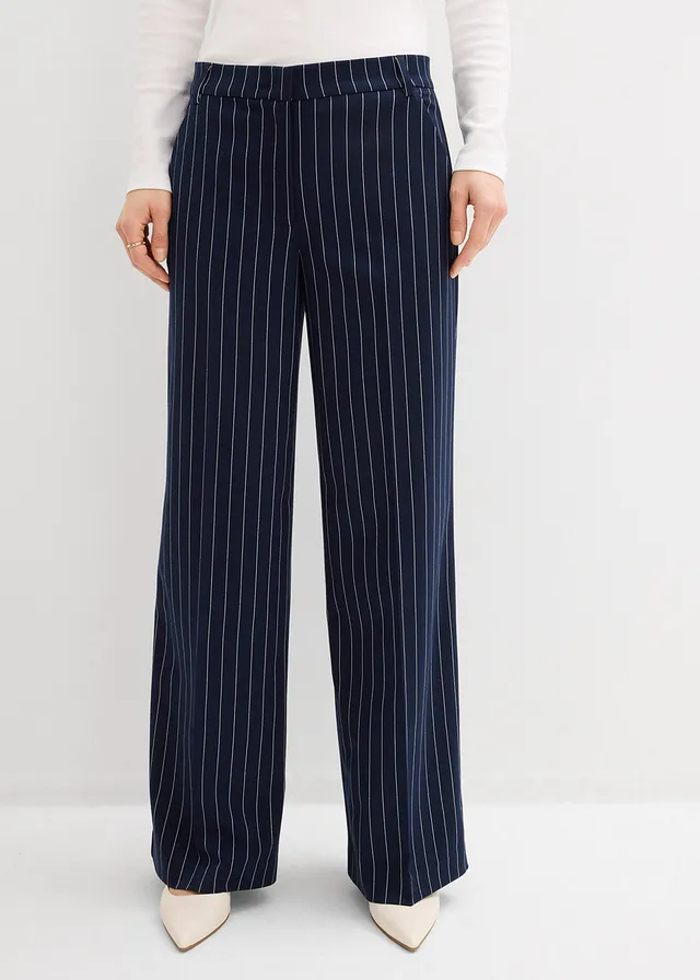 Marlene Dietrich broek met strepen, Kleur: donkerblauw/wolwit gestreept