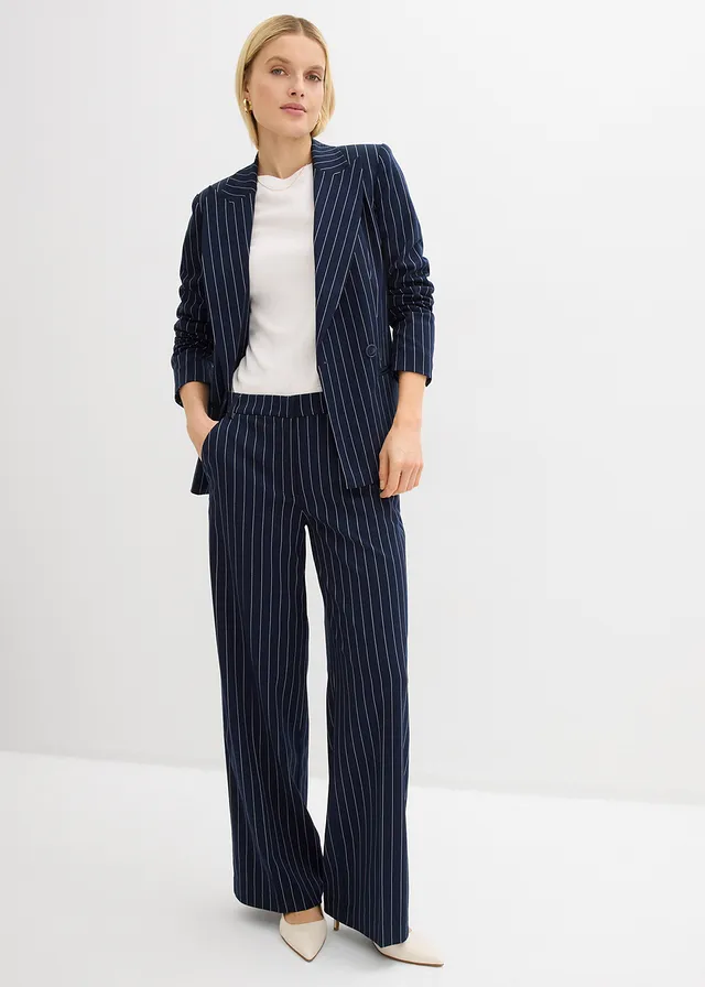 Marlene Dietrich broek met strepen, Kleur: donkerblauw/wolwit gestreept