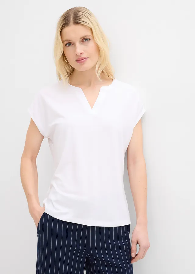 T-shirt met satijnen rand • wit • product-page.page-title-suffix