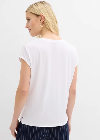 T-shirt z satynowym wykończeniem • biały • sklep bonprix