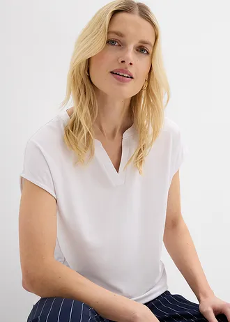 T-shirt met satijnen rand • wit • bonprix online shop