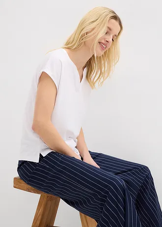 T-shirt met satijnen rand • wit • bonprix online shop