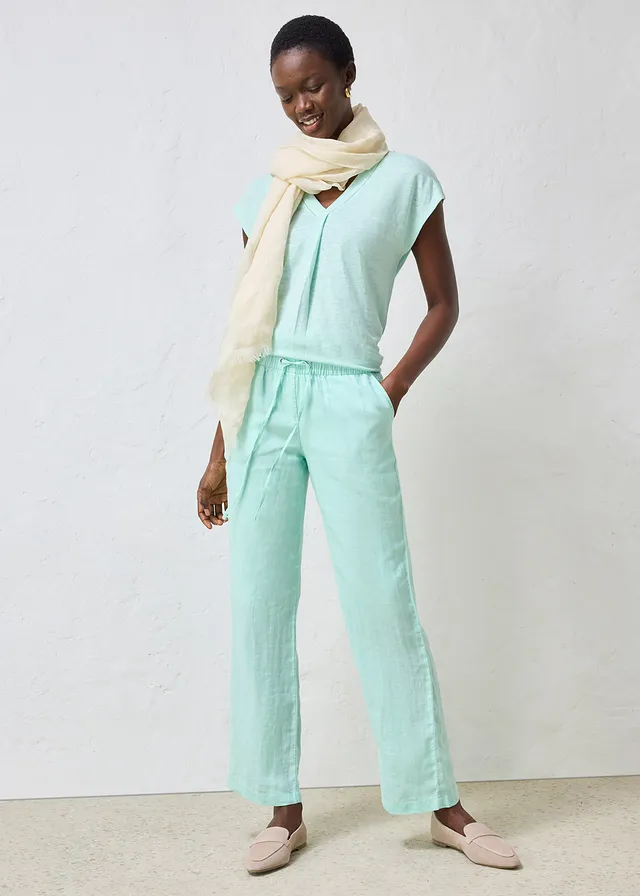 Pantalon taille élastiquée 100% lin, Couleur: menthe clair