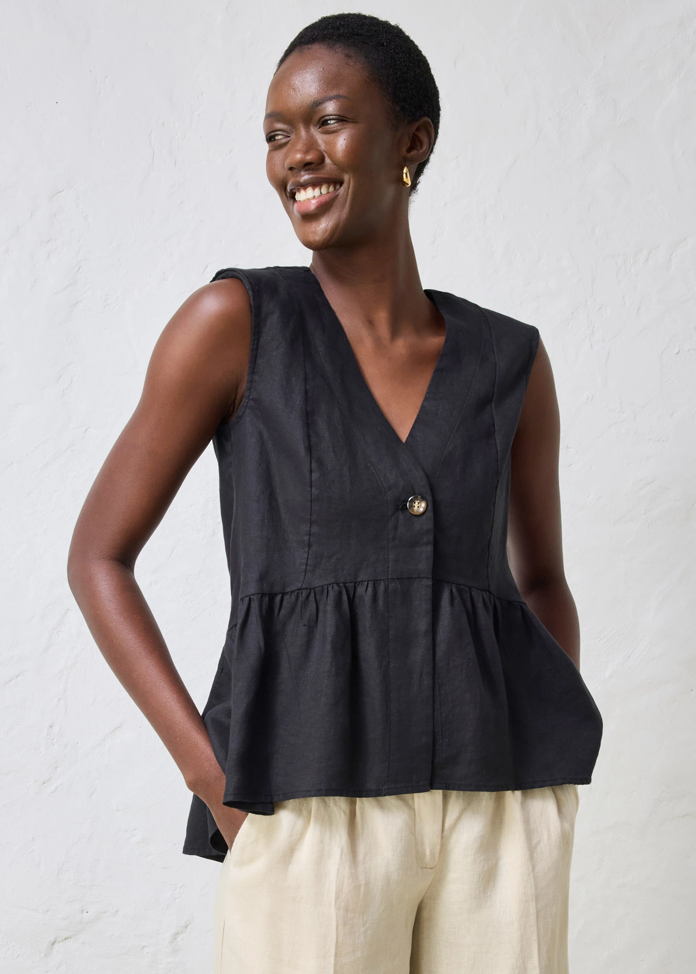 Linnen gilet • zwart • bonprix online shop