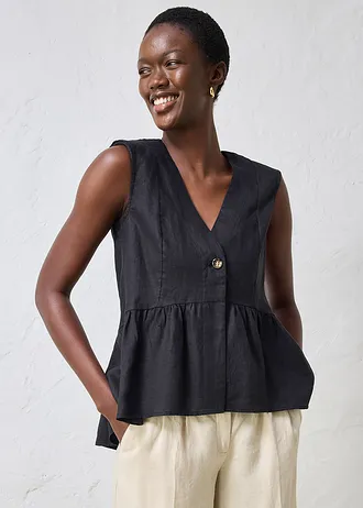 Linnen gilet • zwart • bonprix online shop