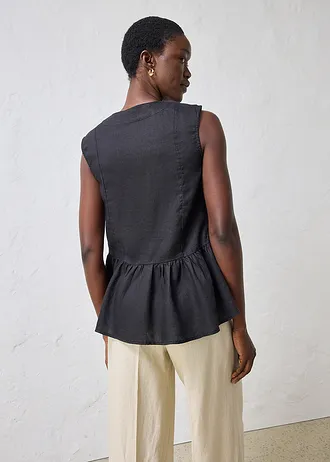 Gilet sans manches 100 % lin, Couleur: noir