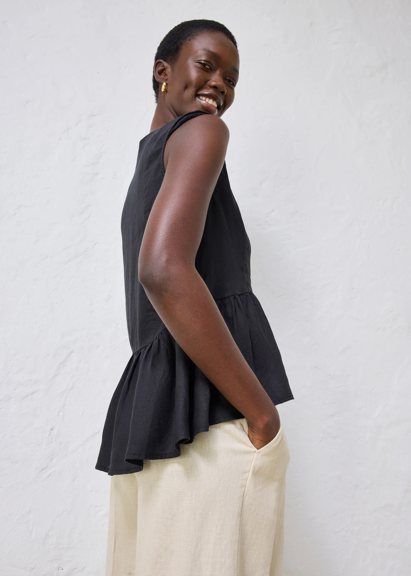 Linnen gilet • zwart • bonprix online shop