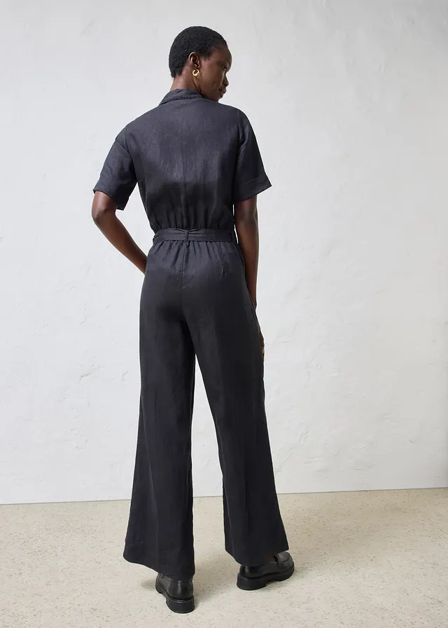 Linnen jumpsuit, Kleur: zwart