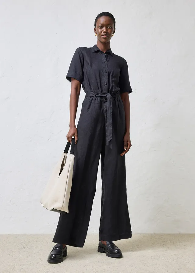 Linnen jumpsuit, Kleur: zwart