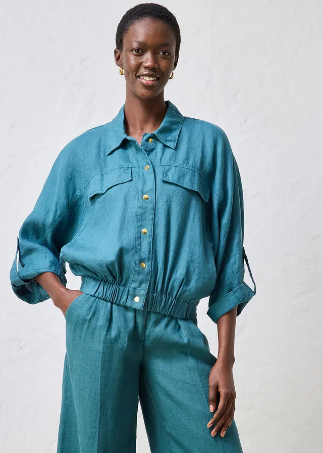 Blouson 100% lin, Couleur: vert poivre