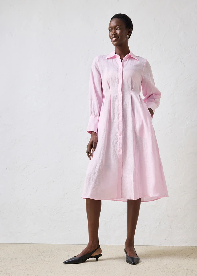 Robe-chemise 100% lin, Couleur: rose cristal