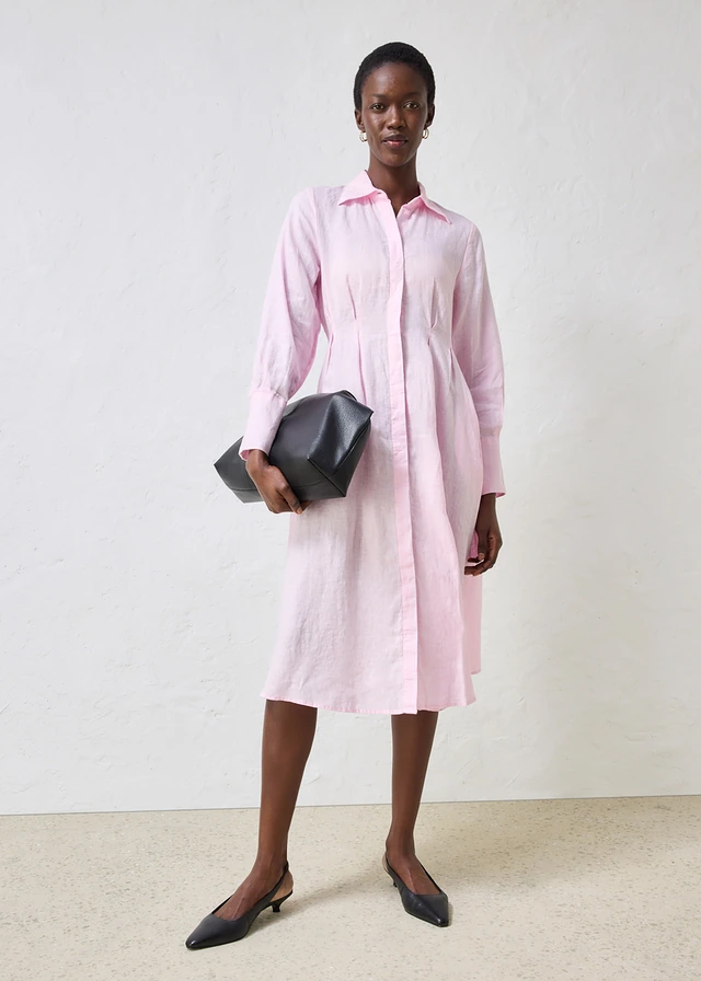 Robe-chemise 100% lin, Couleur: rose cristal