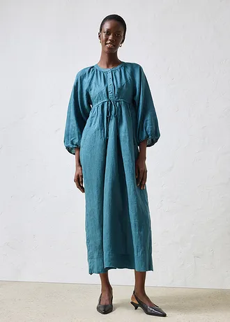 Rochie maxi din in 100%, culoare: verde-piper