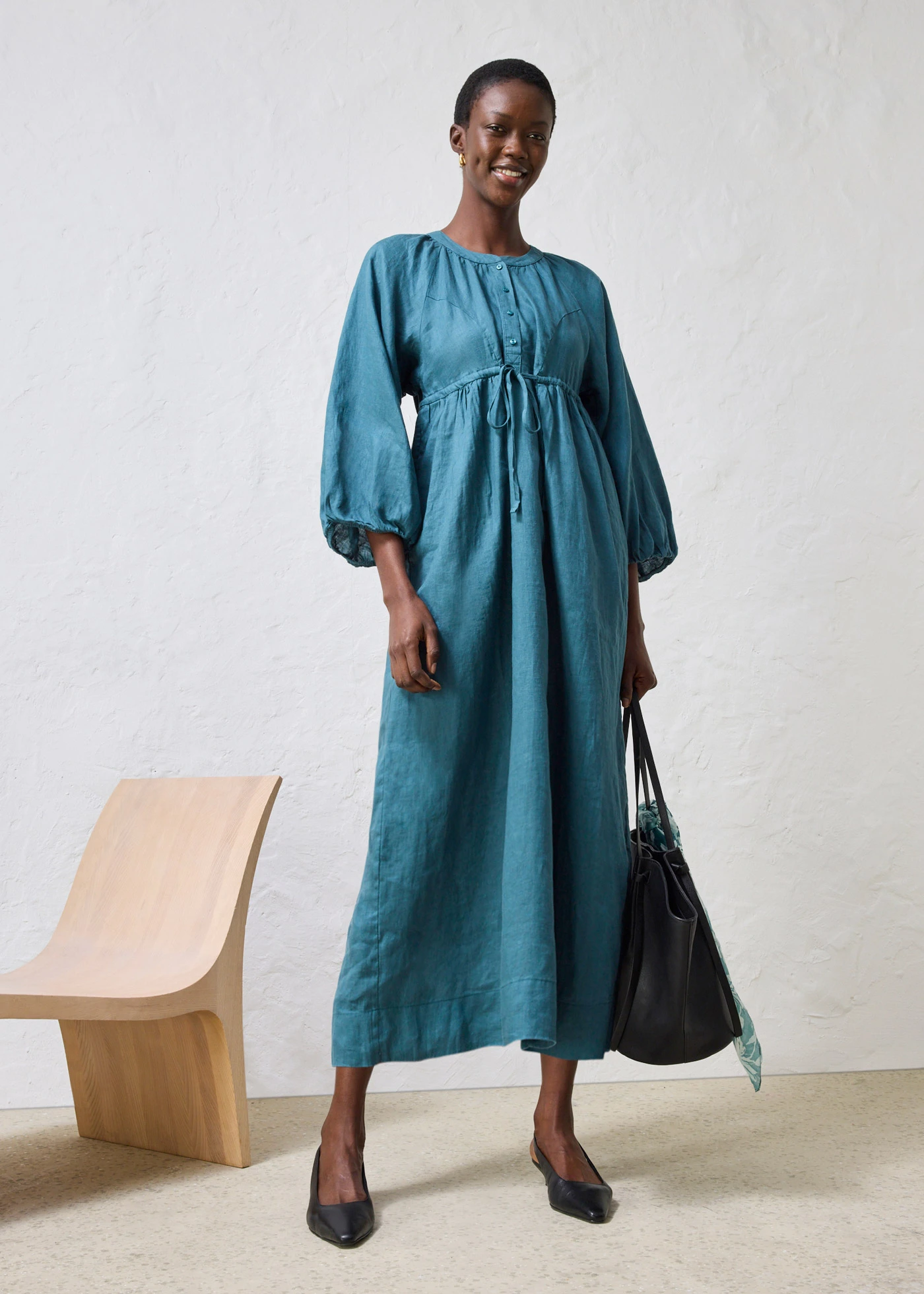 Maxi jurk van puur linnen • pepergroen • bonprix online shop