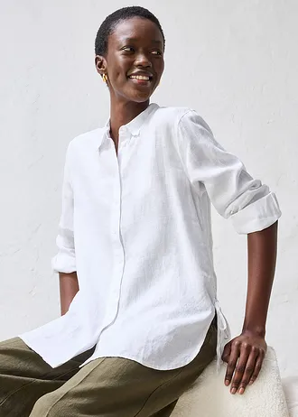 Overhemdblouse van linnen, Kleur: wit