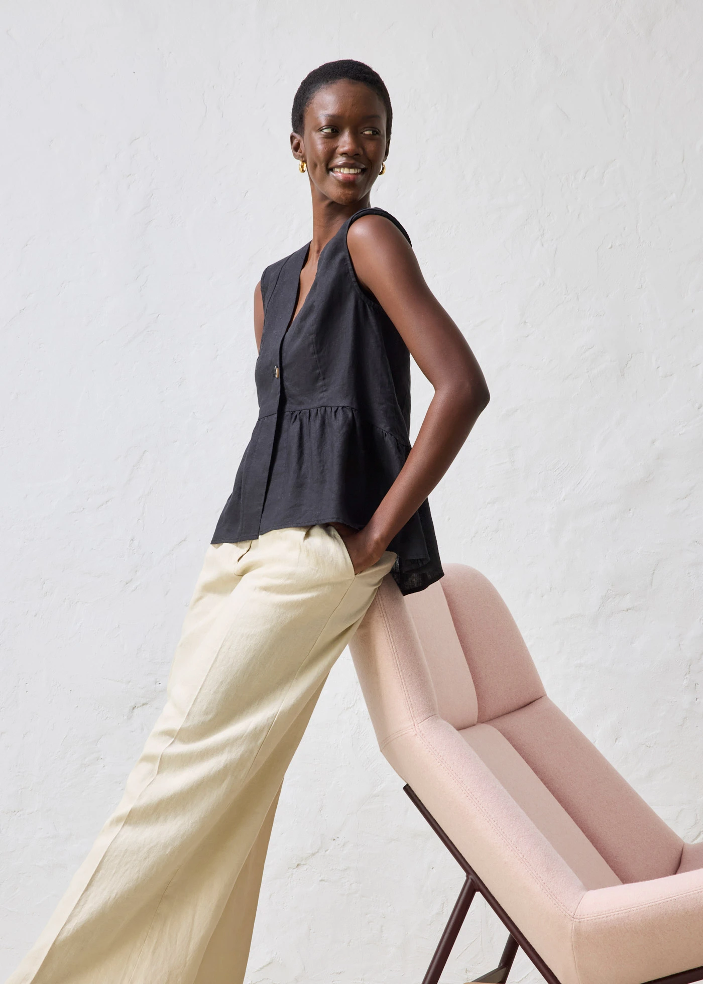 Linnen gilet • zwart • bonprix online shop