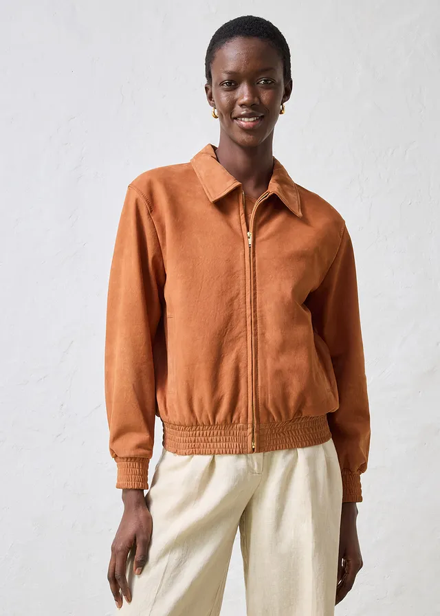 Blouson en cuir velours, Couleur: bronze