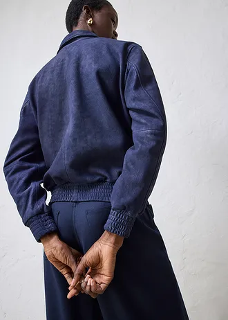 Geacă de piele din piele întoarsă • bleumarin • magazin bonprix