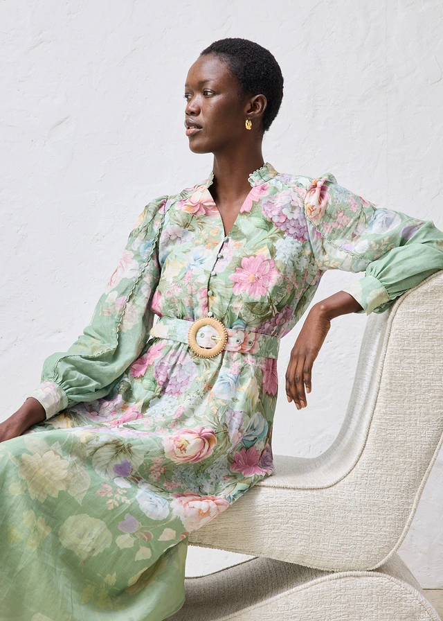 Robe midi en ramie avec ceinture (ens. 2 pces) • vert pâle floral • product-page.page-title-suffix