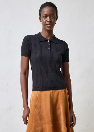 Pull ajouré en coton et soie • noir • Boutique bonprix
