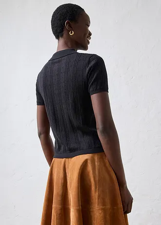 Ajour trui met zijde • zwart • bonprix online shop