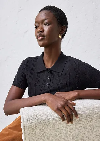 Pull ajouré en coton et soie • noir • Boutique bonprix