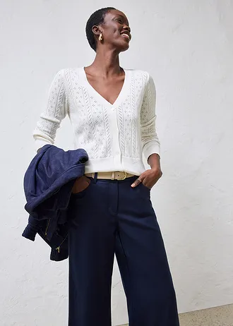 Ajour vest met zijde • wit • bonprix online shop