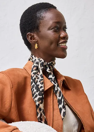 Foulard en soie, Couleur: noir-beige-marron léopard