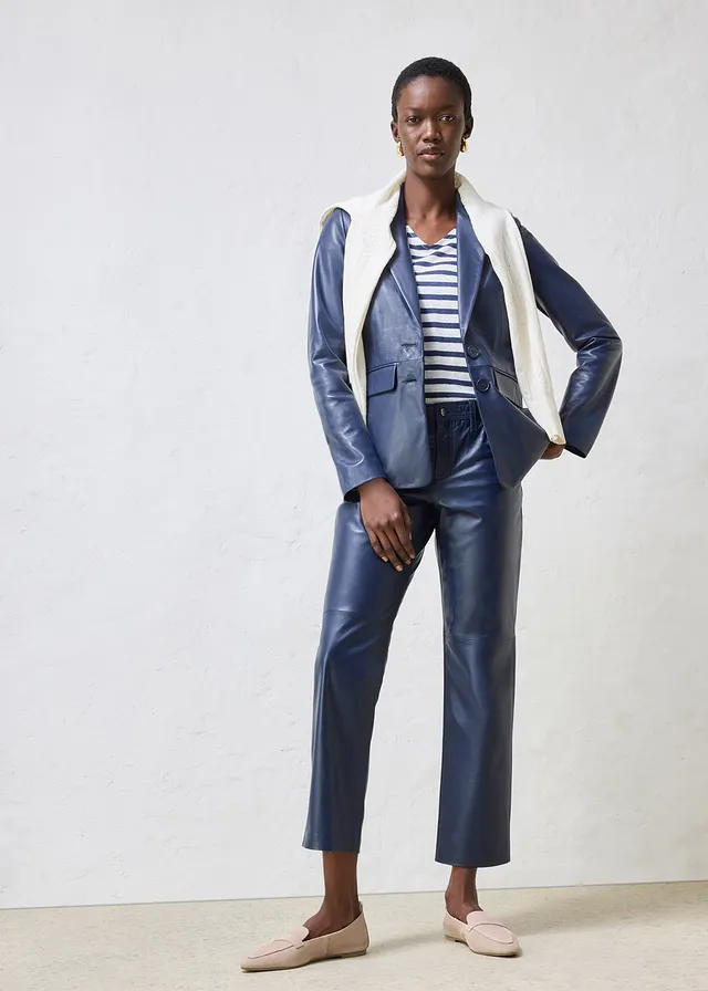 Blazer en cuir d’agneau nappa sable clair