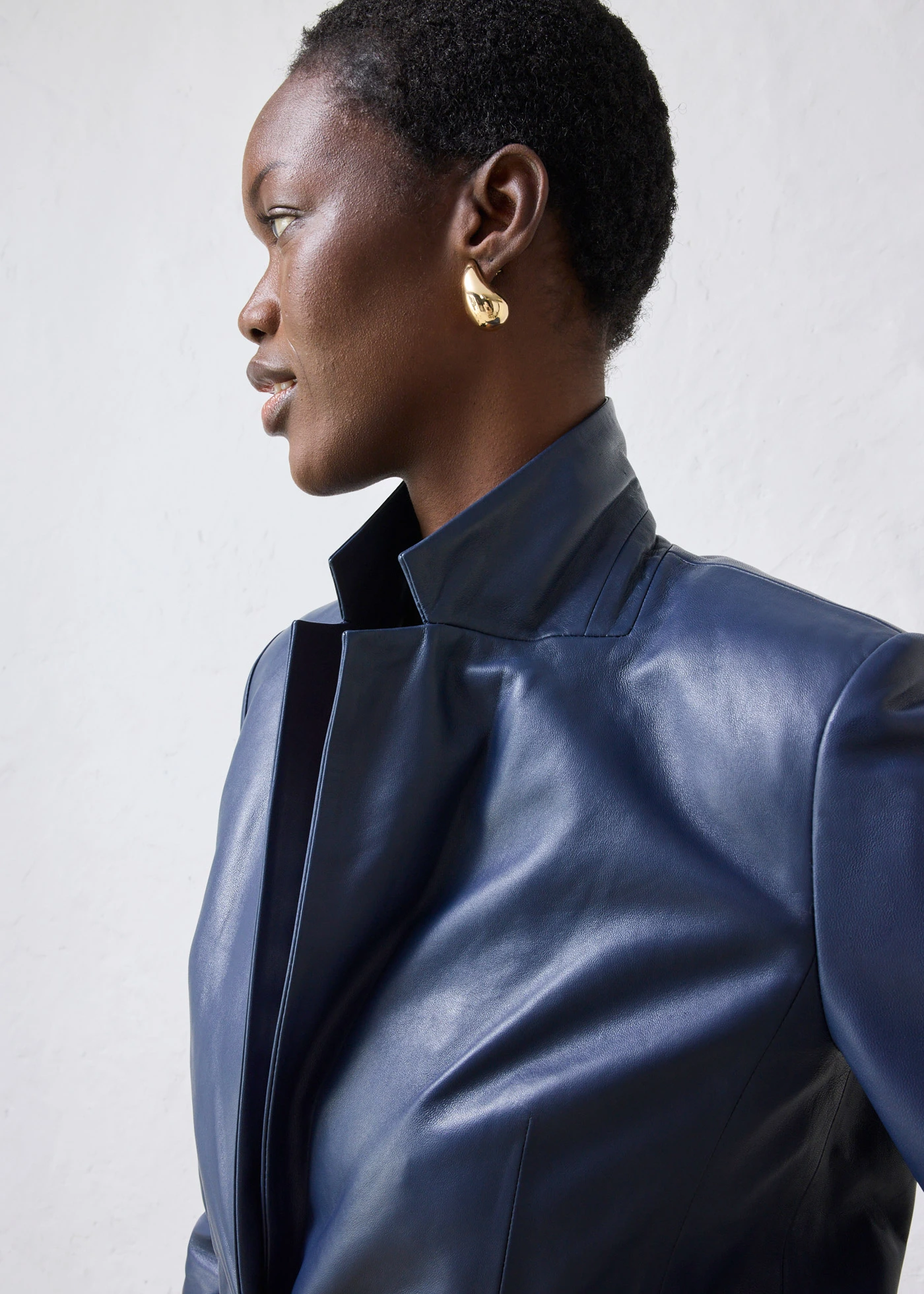 Blazer en cuir d’agneau nappa • bleu foncé • Boutique bonprix