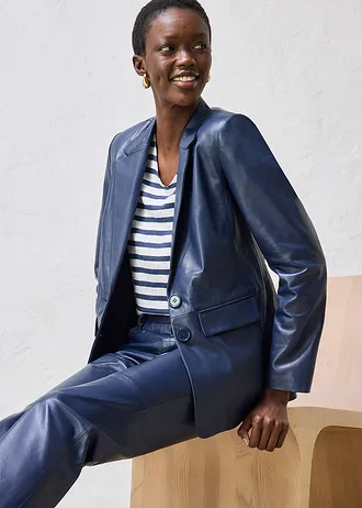 Blazer en cuir d’agneau nappa • bleu foncé • Boutique bonprix