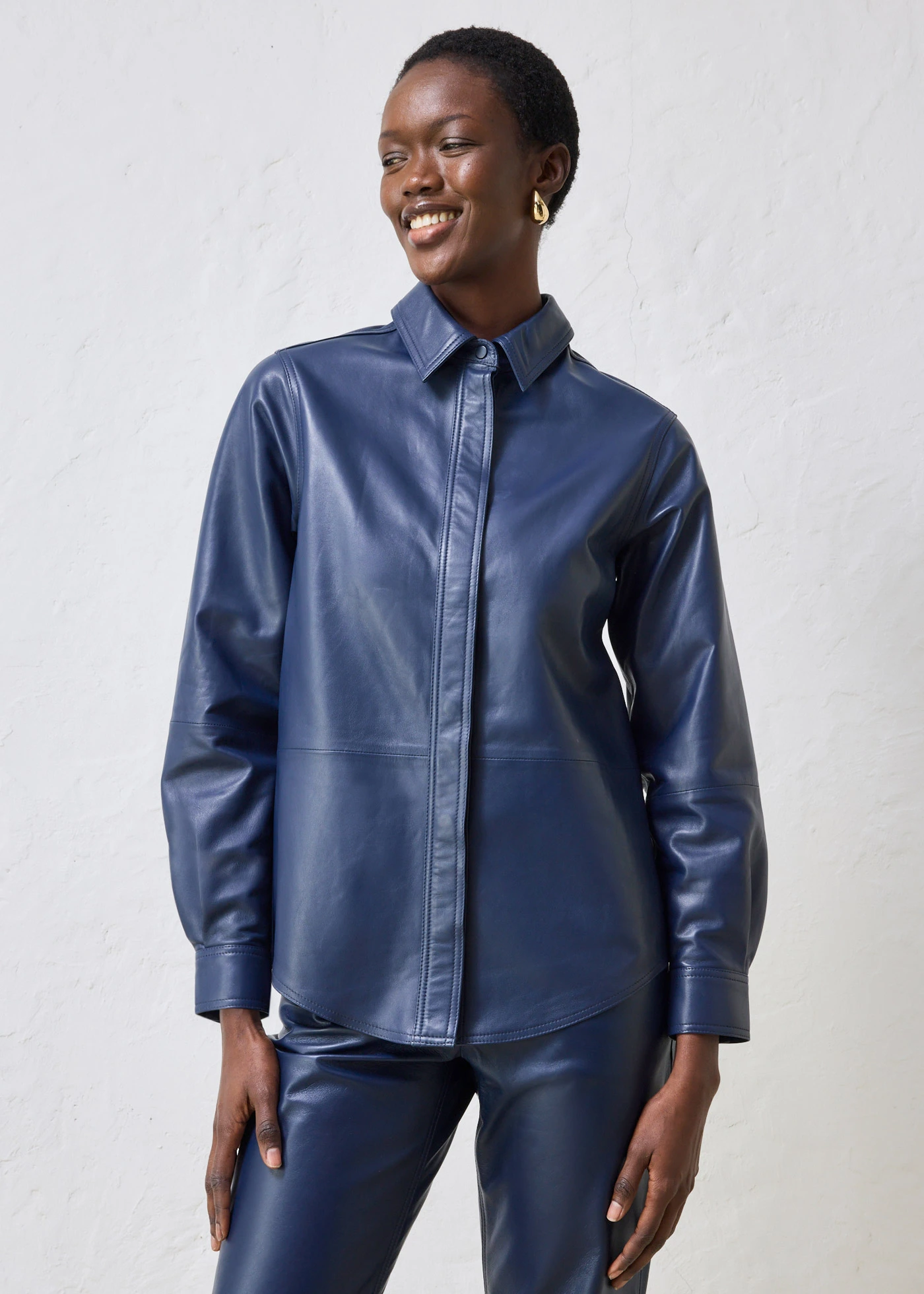 Leren overhemd van lamsnappa • donkerblauw • bonprix online shop