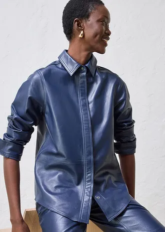 Leren overhemd van lamsnappa • donkerblauw • bonprix online shop