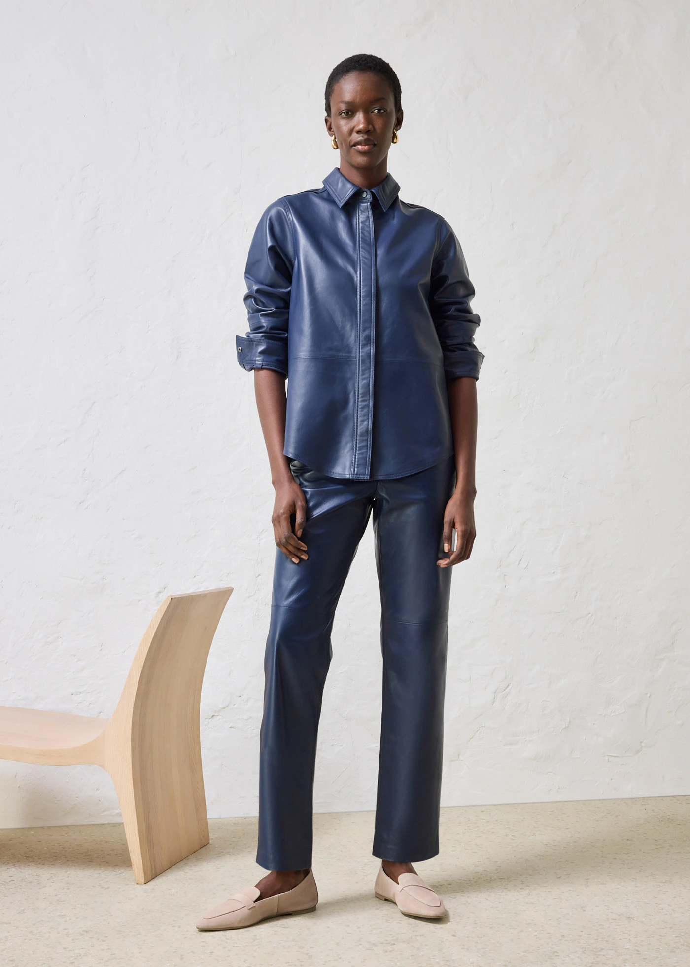 Bőr ing bárány nappabőrből • sötétkék • bonprix áruház