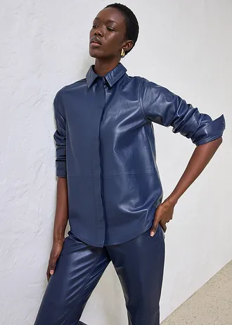 Skórzana koszula z jagnięcej skóry nappa • ciemnoniebieski • sklep bonprix