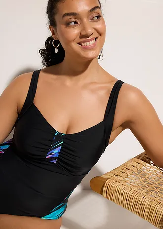 Maillot sculptantavec empiècement imprimés, maintien modéré • noir graphique • Boutique bonprix