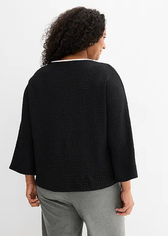 T-shirt à passepoil contrastant, Couleur: noir-écru