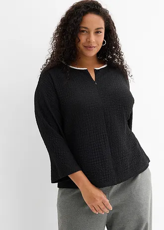 T-shirt à passepoil contrastant, Couleur: noir-écru