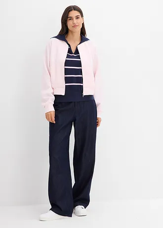 Fijn gebreide polotrui • donkerblauw-kristalroze gestreept • bonprix online shop