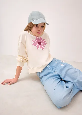 Wide Leg farmer, Mid Waist • kék denim, használt hatású • bonprix áruház