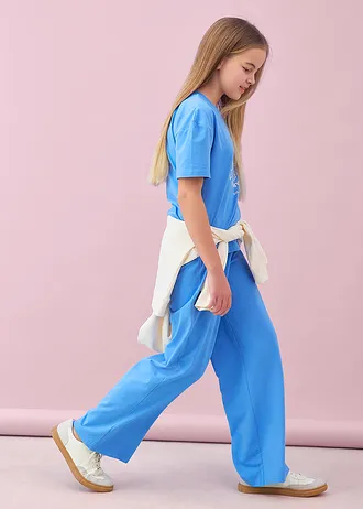 T-shirt en jersey broek (2-dlg. set) van een elastische katoenmix • middenblauw • bonprix online shop