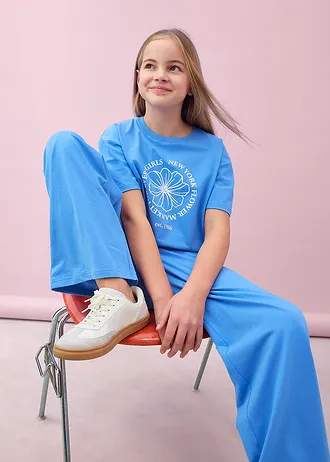 Komplet: T-shirt i spodnie z dżerseju z elastycznej mieszanki bawełny (2 części) • niebieski • sklep bonprix