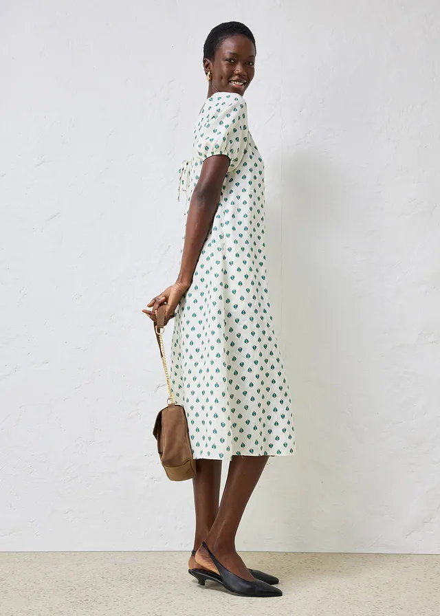 Robe 100% lin, Couleur: crème-vert poivre imprimé