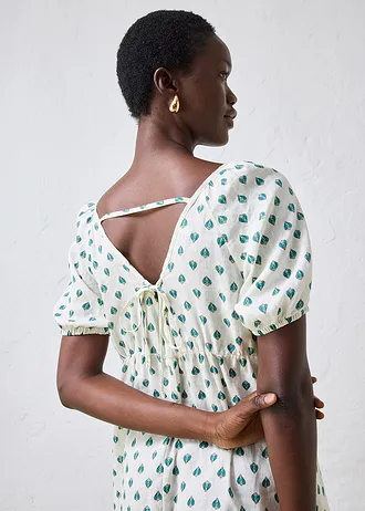 Šaty z čistého plátna • krémovo biela-zelené korenie potlačená • obchod bonprix