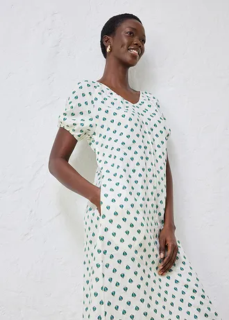 Jurk van puur linnen • crèmewit-pepergroen met print • bonprix online shop