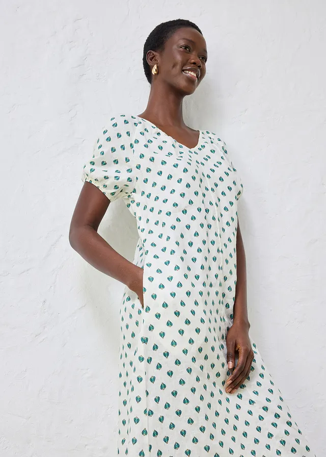 Robe 100% lin • crème-vert poivre imprimé • product-page.page-title-suffix